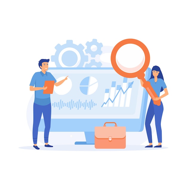 concept of business analysis project management market research flat vector modern illustration