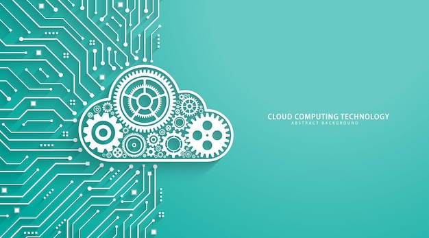Concept of Cloud Computing Gears with a cloud shape on a circuit board Modern abstract background Database computing online storage Data storage and IOT Vector illustration