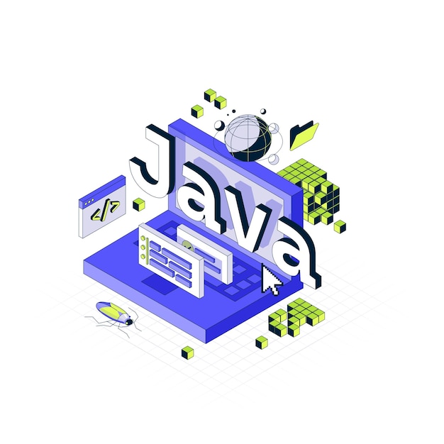 Concept of computer Programming in Isometric style A large inscription Java