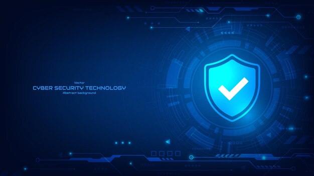 Concept of cyber security Protection shield with a checkmark sign on futuristic HUD with circuit and electronic tech elements Data encryption Privacy and information security Vector illustration