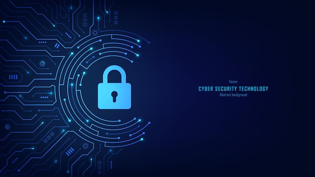 Concept of cybersecurity and data protection Padlock on a futuristic circuit background Data privacy and internet security Modern secure technology innovation background Vector illustration
