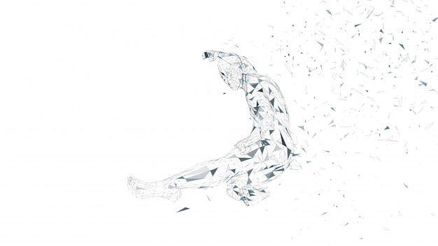 conceptual abstract man jumping in kung fu kick
