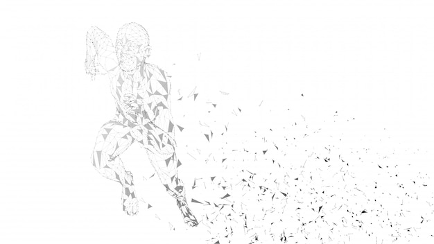 conceptual abstract running man. runner with connected lines, dots, triangles. artificial intelligence, digital sport concept. high technology vector digital background.
