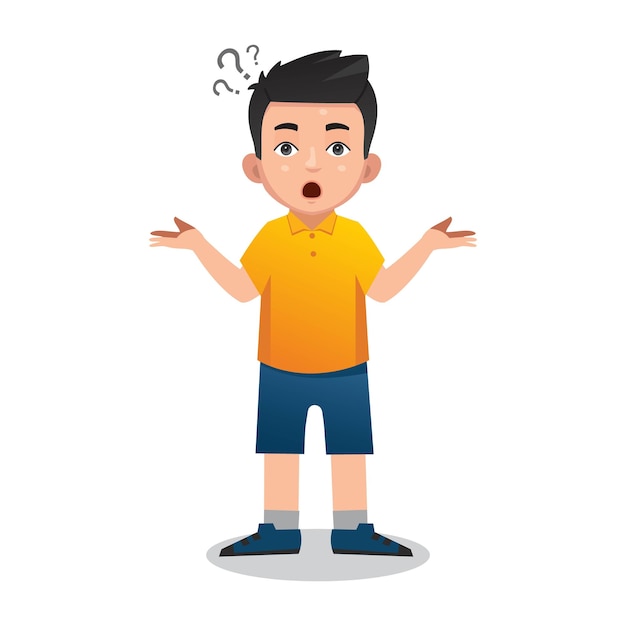 confused and thinking boy illustration with question mark