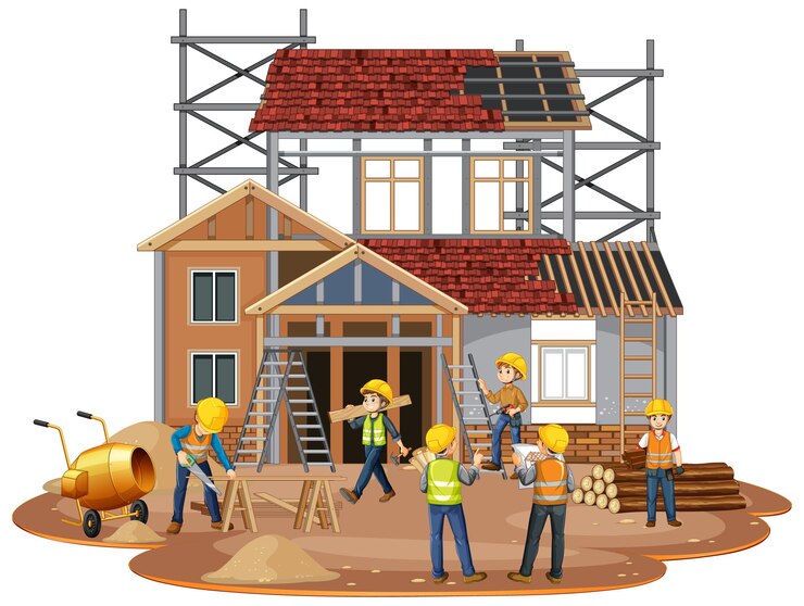 Vector công trường xây dựng biệt lập với công nhân