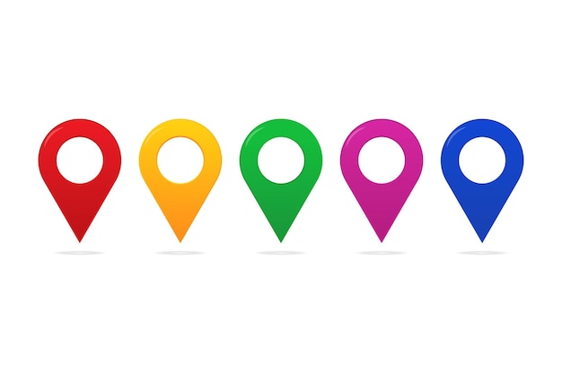Conjunto de punteros de mapa sobre fondo blanco