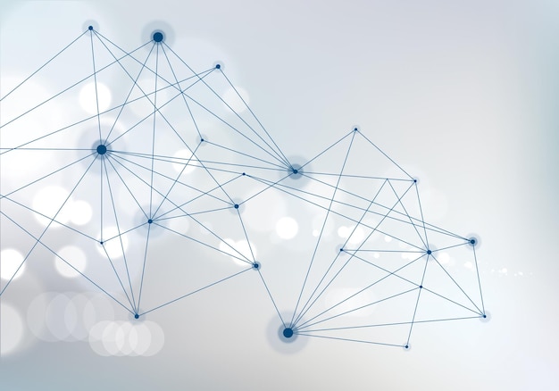 Connected 3d mesh technology and science background With blurred defocused round lights texture Vector abstract virtual particles structure