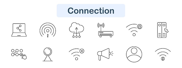 Connection set icon Laptop network cloud router wifi server share megaphone signal profile broadcast internet wireless tech online data alert digital communication access