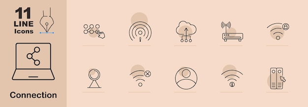 connection set icon network upload download wifi router signal user server internet digital technology communication online data sharing web link wireless access device upload