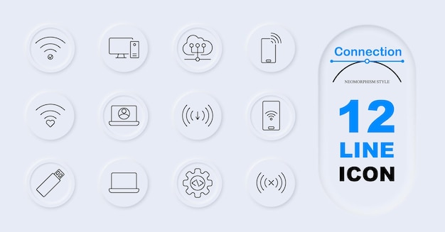 Connection set icon WiFi icon desktop computer cloud computing smartphone with signal laptop user USB drive coding gear signal arrows file transfer Device connectivity cloud services