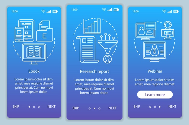 Consideration content blue gradient onboarding mobile app page screen vector template