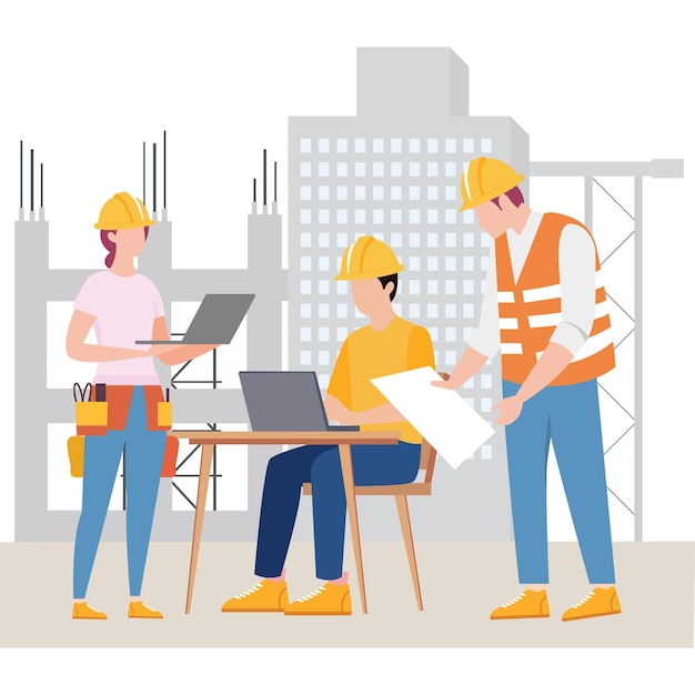 Construction team working on new project Illustration