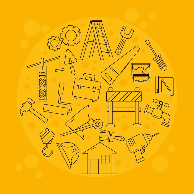 Construction tools icon set in round shape