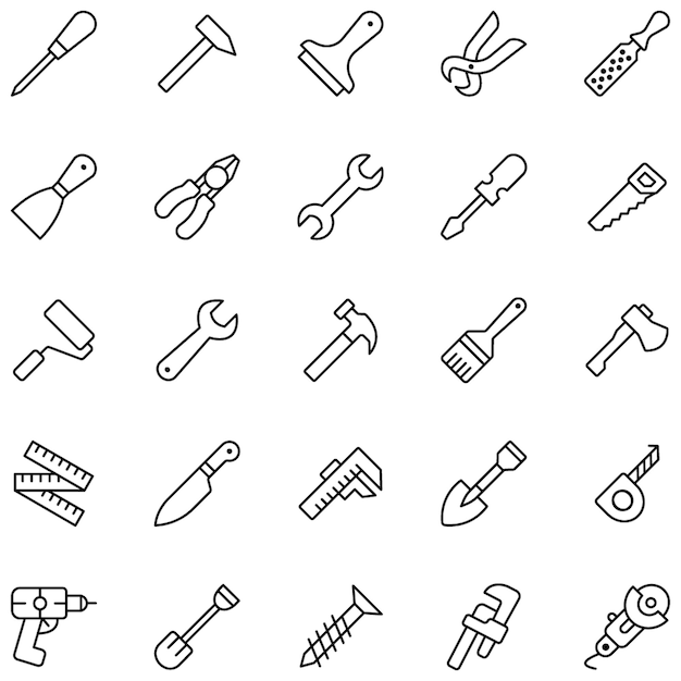 Construction Tools outline vector icons