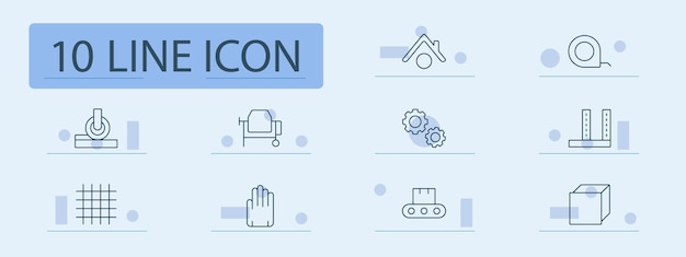 construction tools set icon power button concrete mixer house gears ruler grid hand conveyor box building tools construction equipment