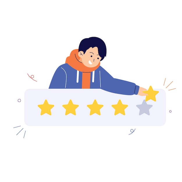 Consumer review and 5 stars rating and rate with people holding gold stars
