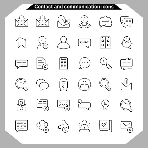 Contact and communication icon set outline icon for contact business card contact information icon