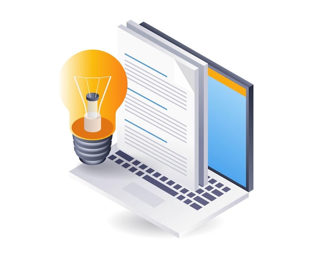 Content business article data ideas infographics flat isometric 3d illustration