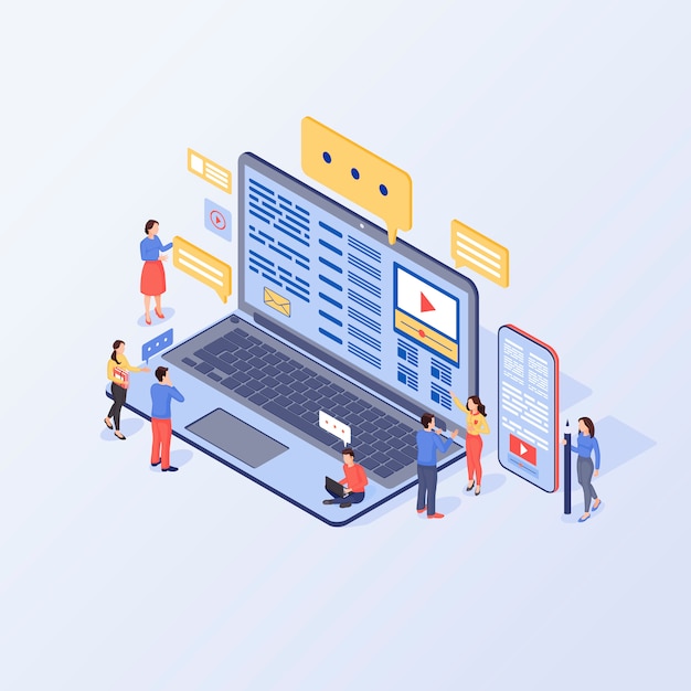 Content marketing isometric  illustration.