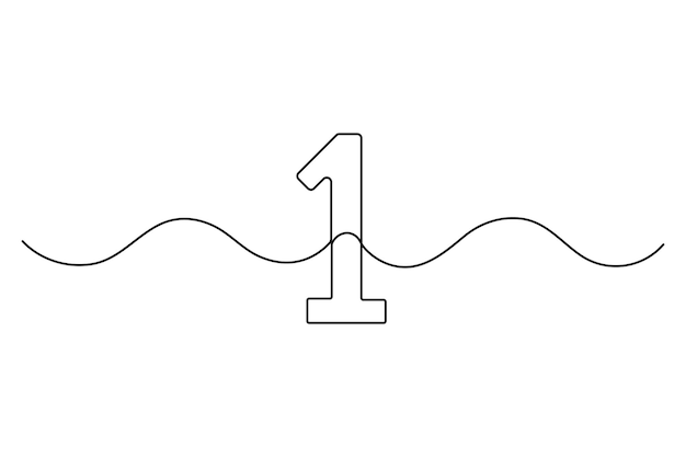 Continuous editable line drawing of number 1 editable One line drawing of number 1 icon Vector