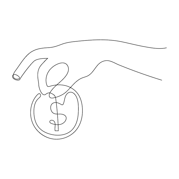 continuous line art drawing of money icon hand drawn symbol vector illustration