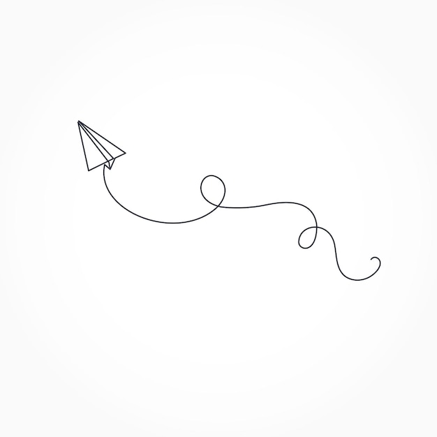 Continuous line art of paper plane mail Airplane travel dream concept