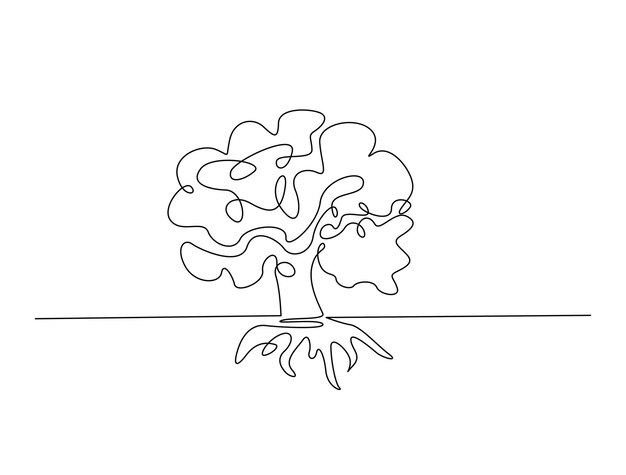 Continuous line drawing art of nature big tree