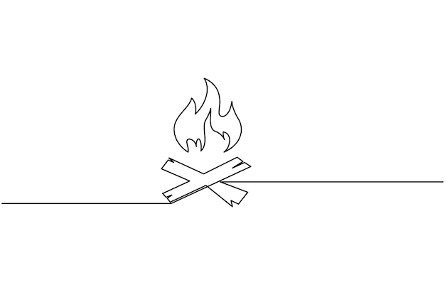 Continuous line drawing Fire outline icons on white background Vector illustration Bonfire in one