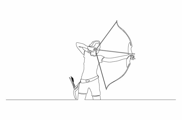 Continuous line drawing for archery athlete or archery sport vector illustration Premium vector