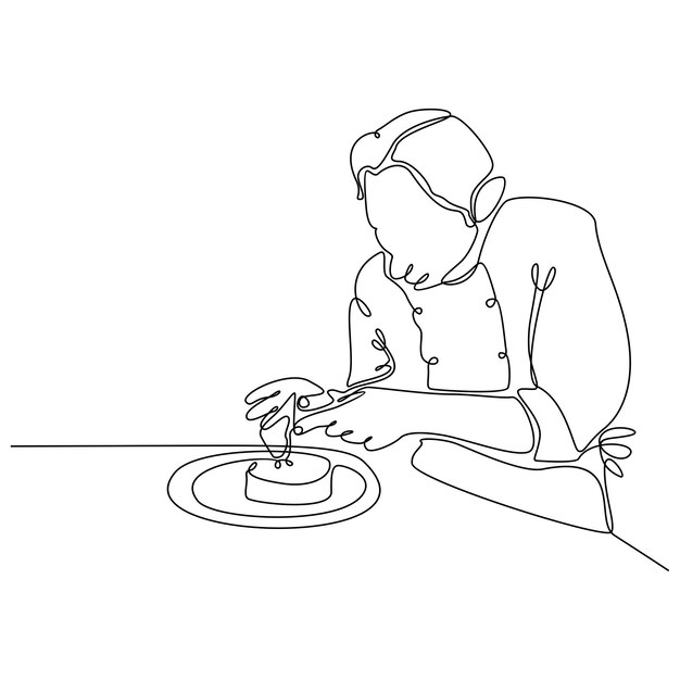 continuous line drawing of a chef preparing food vector