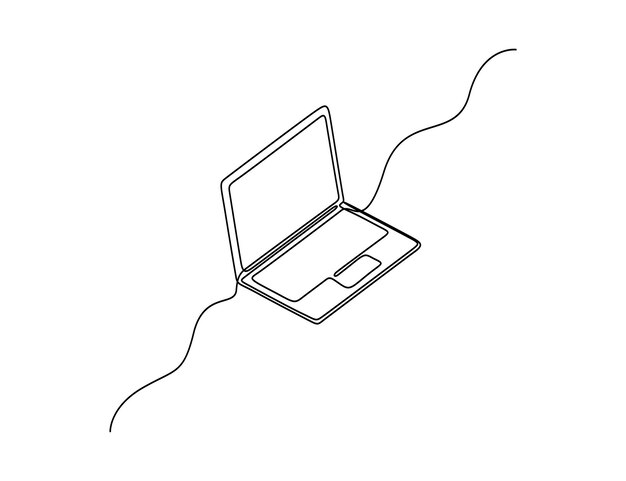 Continuous line drawing of a laptop isolated on a white background vector illustration