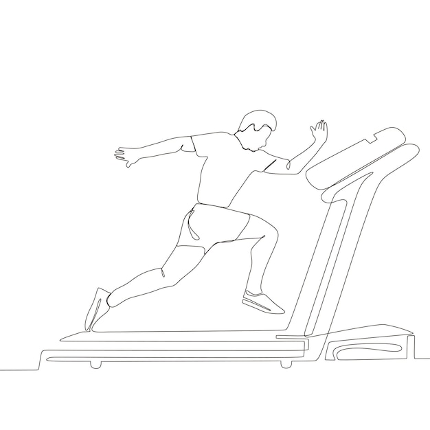 continuous line drawing of a man running on a treadmill