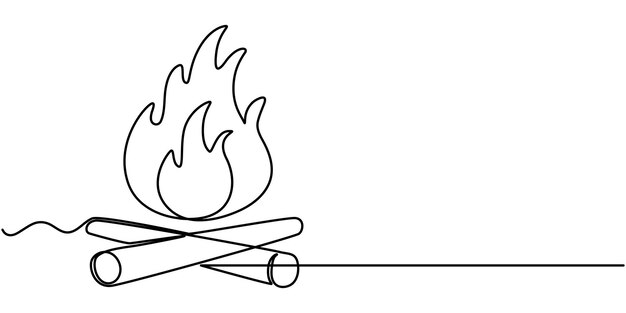 Continuous Line Drawing of Campfire Icon Hand Drawn Symbol Vector Illustration Bonfire in one line