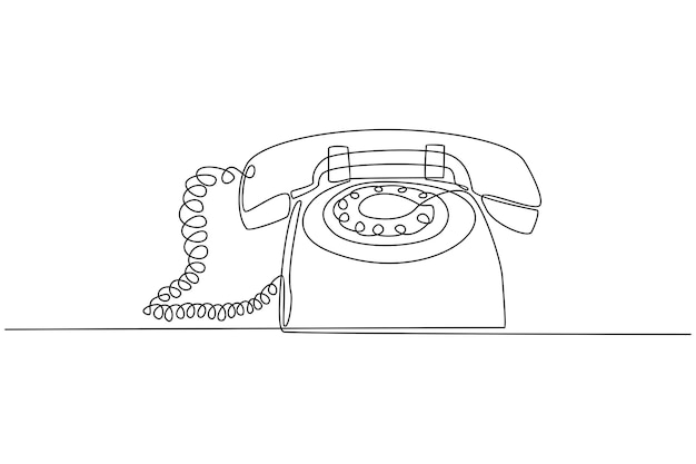 continuous line drawing of vintage retro telephone sketch vector