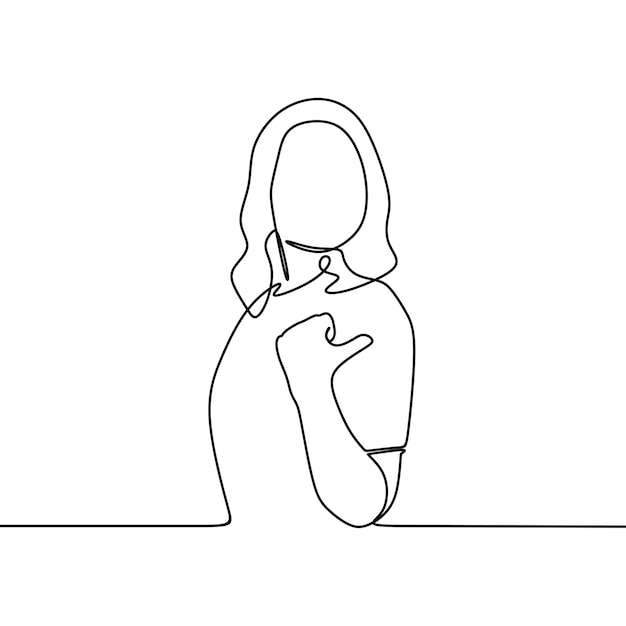 continuous line drawing of woman showing hand gesture
