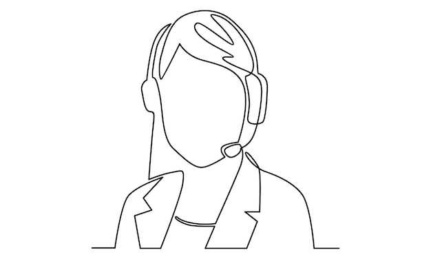 continuous line of woman customer service operator support illustration