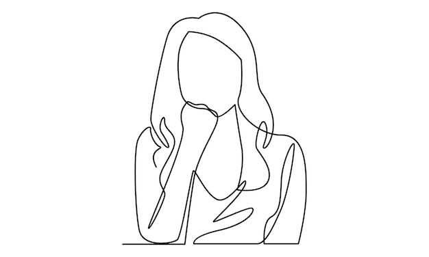 Continuous line of woman while thinking gesture illustration
