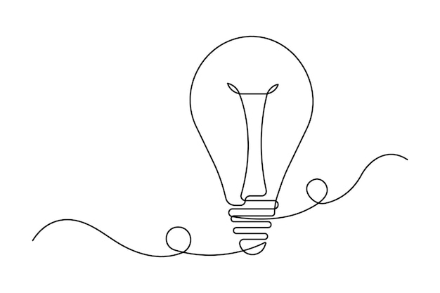 Continuous one line art drawing of electric light bulb vector illustration