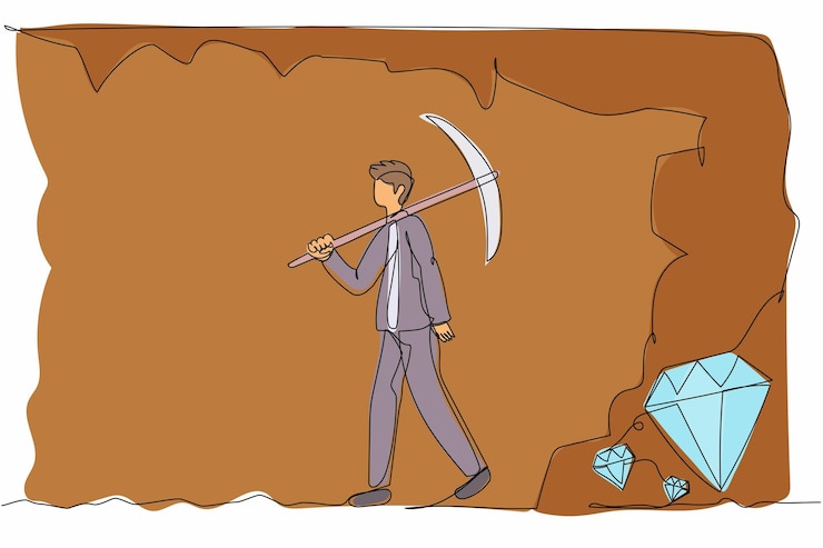 Vector continuous one line drawing exhausted businessmen give up before reaching diamonds design vector