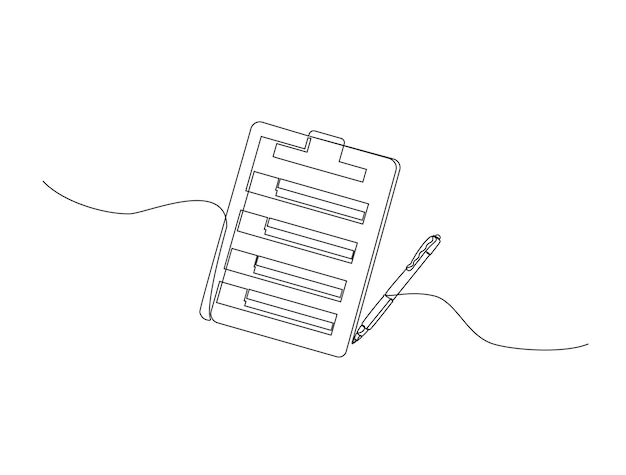 continuous one line drawing of checklist clipboard with pen
