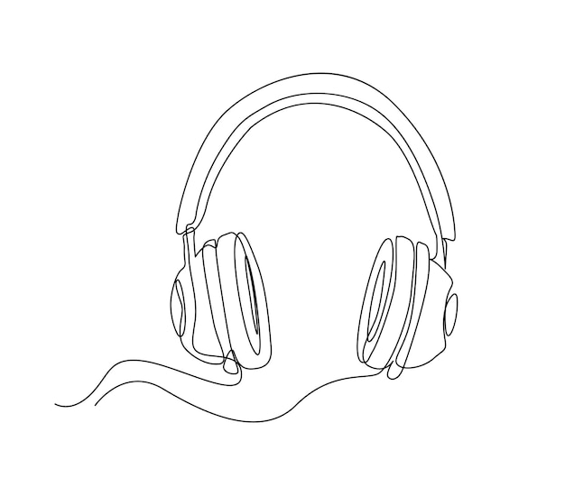 Continuous one line drawing of hand holding headphone