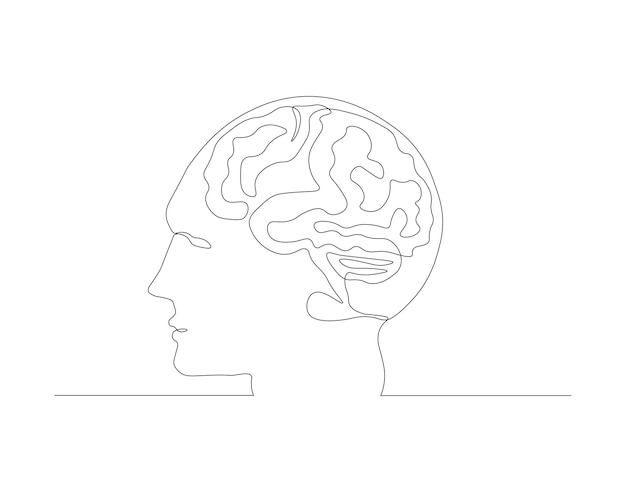 Continuous one line drawing of human brain One line of brain Organ concept continuous line art Ed