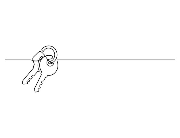 Continuous one line drawing of key vector illustration