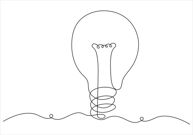 continuous one line drawing of light bulb out line vector art illustration