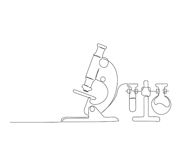 Continuous one line drawing of microscope and laboratory test tube