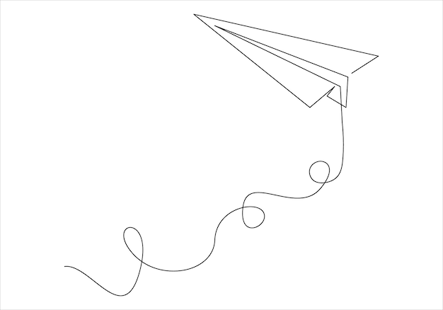 Continuous one line drawing of paper plane out line vector art illustration