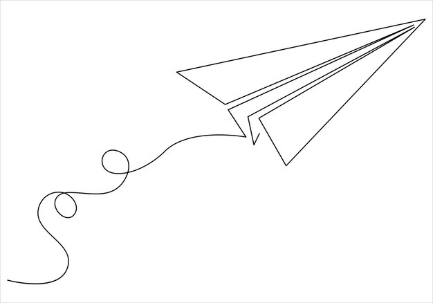 Continuous one line drawing of paper plane out line vector art illustration
