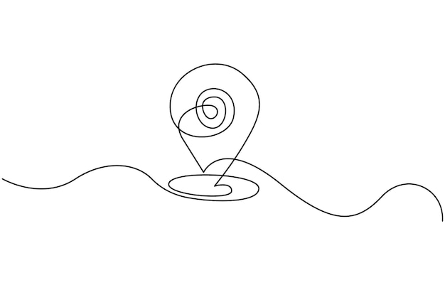 continuous one line drawing of path and location pointers simple pins on way between two points