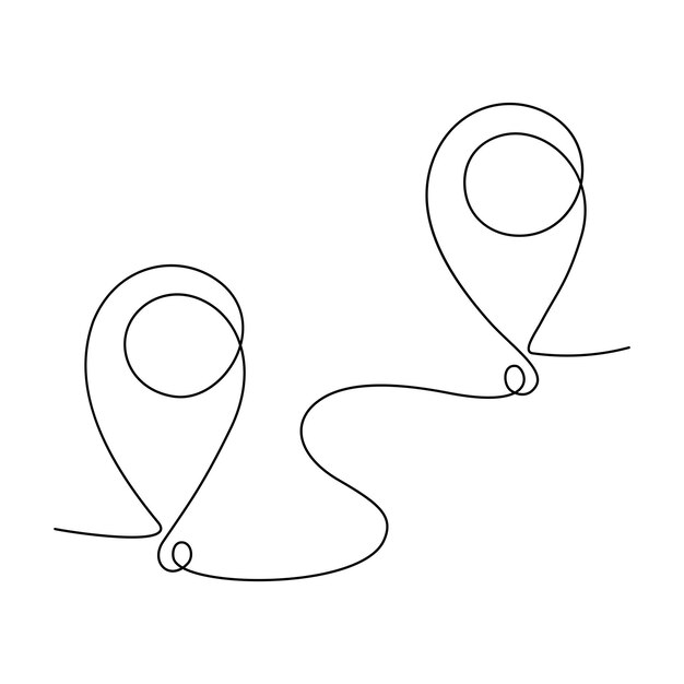 Continuous one line drawing of route Location pointers Travel concept vector illustration