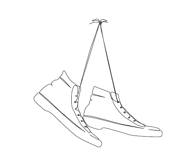 Continuous one line drawing of shoes hanging on the wall Fashionable and casual sneakers line art drawing vector design